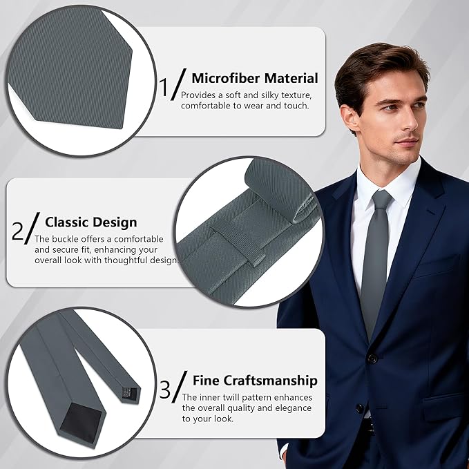 Fineknot Black Ties for Men, Formal Neckties for Men, Solid Color Mens Ties for Business, Wedding, Party, Mens Neck Tie