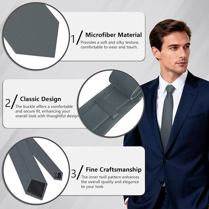Fineknot Black Ties for Men, Formal Neckties for Men, Solid Color Mens Ties for Business, Wedding, Party, Mens Neck Tie