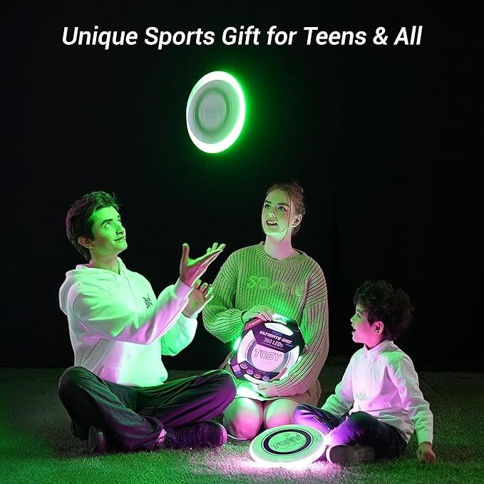 TOSY Flying Disc - 108 RGB Multicolor or 36 Monocolor LEDs, Super Bright, Smart Modes, Christmas Stocking Stuffers Gift, Camping Toy for Kid/Teen/Adult, Auto Light Up, Rechargeable, Waterproof, 175g