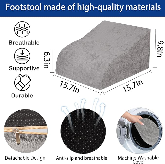 Foot Rest for Under Desk at Work, Ergonomic Under Desk Footrest with Washable Cover for Office, Home & Gaming Leg Elevation Pillow Dark Gray