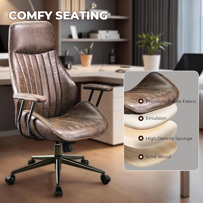 Ergonomic Executive Office Chair with Lumbar Support, Adjustable Height Home Office Desk Chair with Armrests, High Back Padded Headrest Office Chair, Rolling Swivel Computer Gaming Chair,Dark Brown