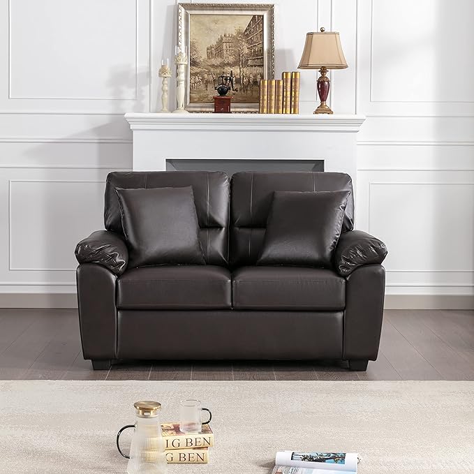 Morden Fort Faux Leather Loveseat Sofas, Modern Luxury and Comfy Furniture Sleeper Couches for Living Room, Apartment, Office, Reading Room