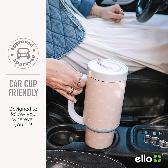 Ello Oasis 40 oz Tumbler with Handle & Retracting Straw | Reusable Insulated Stainless Steel Cup 100% Leakproof, Gifts for Teens Women Men | Keeps cold for 20 Hours, Cup Holder Friendly, Pistachio