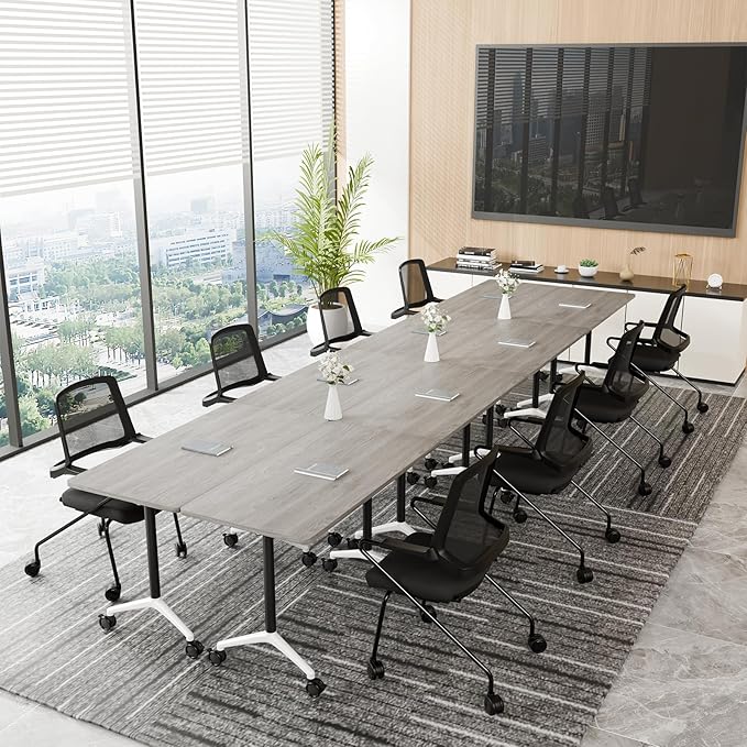 Conference Room Table, Folding Conference Table with Silent Wheels, Modular Flip Top Mobile Training Tables for Office, Training Room, Meeting Rooms, School, 2-16 Person (10, Grey, 70.8in)