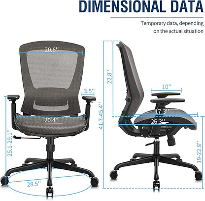ELABEST T96 Mesh Office Chair,Ergonomic Computer Desk Chair,Sturdy Task Chair- Adjustable Lumbar Support & Armrests,Tilt Function,Comfort Wide Seat,Swivel Home Office Chair