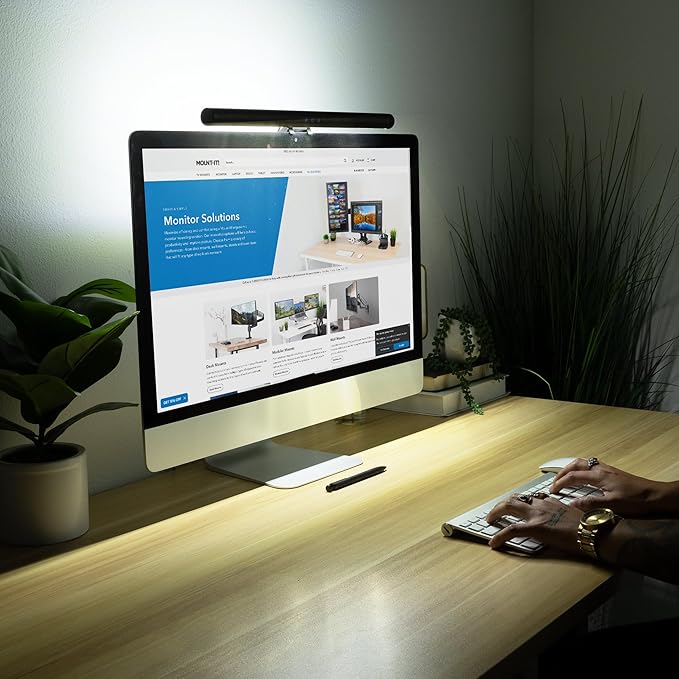 Mount-It! Monitor Light Bar, USB-Powered LED Lamp with Stepless Dimming and Adjustable Color Temperature, Eye-Caring Desk Light for Home, Office, and Gaming, Dual Light Modes, Space-Saving Design