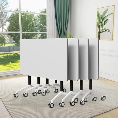 Conference Room Table, 55 Inch Folding Conference Tables with Wheels, Modern Office Meeting Table, Easy Flip & Nest Design, Rectangular Seminar Tables with Metal Frame for 2-24 People (M, 4PCS)
