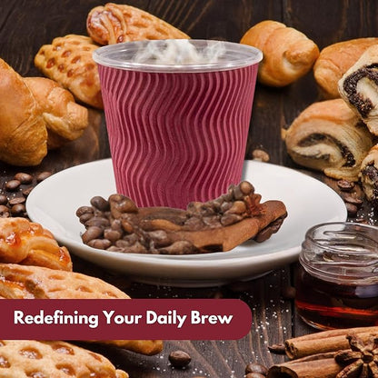 500 Pack 8oz Triple Wall Corrugated Insulated Red Paper Cups for Hot Drinks — Disposable Coffee Cups for Tea, Espresso, Office, Parties, Café or Pantry