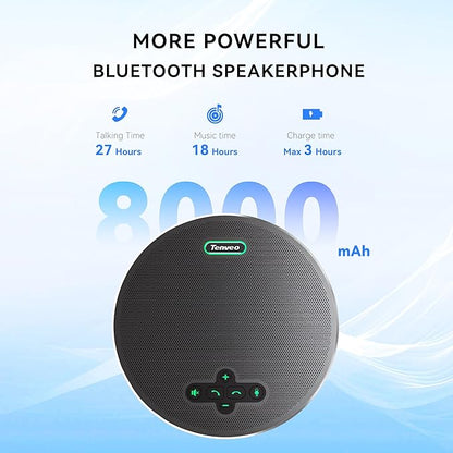 Tenveo Wireless Conference Microphone with Speaker, USB/Bluetooth/Wireless Connectivity, 8 AI Mics 360° Pickup Noise Reduction for Zoom Teams OBS Supports 15 People 18H Talk Time