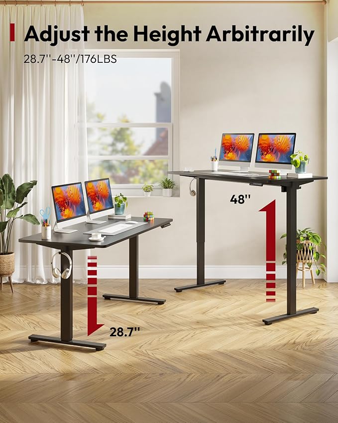SANODESK Electric Standing Desk 71 x 32 Inches Height Adjustable Stand Up w/6-Button Controller Ergonomic Computer Desk with Splice Board for Home Office, Black Frame + Black Tabletop