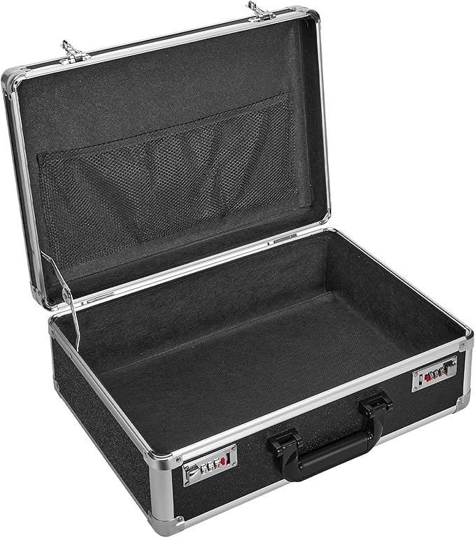 File Organizer Storage Box - 16.8 x 12.1 x 6 Inch Large, Portable Locking Storage Totes with Dual Combination Locks, Lock Boxes for Personal Items, Cash, Briefcase - Black