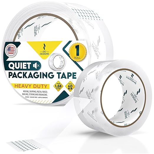 Packing Tape Clear Packaging Refill No Noise Heavy Duty Shipping Adhesive Quiet Dispenser Moving Supplies Boxes Mailing Strong Sealing Boxing Office Silent 60 Yds x 1.88" Wide x 2.7 Mil Thick 6 Rolls