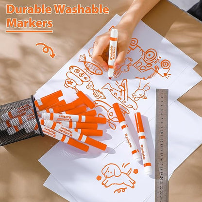 Janlaugh 36 Pcs Orange Washable Markers Bulk Coloring Broad Line Markers for Kids Orange Conical Tip drawing pen for School Supplies, travel Art baby shower gender reveal party Supplies, Ages 6+