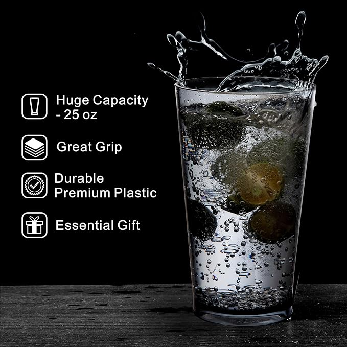 Unbreakable Plastic Drinking Glasses, Set of 6, Shatterproof Drinking Cups, Plastic glass cup,16 oz plastic Tumbler Cups,Dishwasher Safe (Grey)