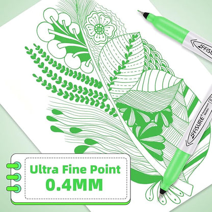 Green Ultra Fine Point Permanent Markers, 20 Pack, 0.4 mm, Precision Extra Fine Tip for Detailed Writing, Art, Crafts & Labeling on Paper, Plastic, Glass, Metal, Waterproof, Fade-Resistant Ink ﻿