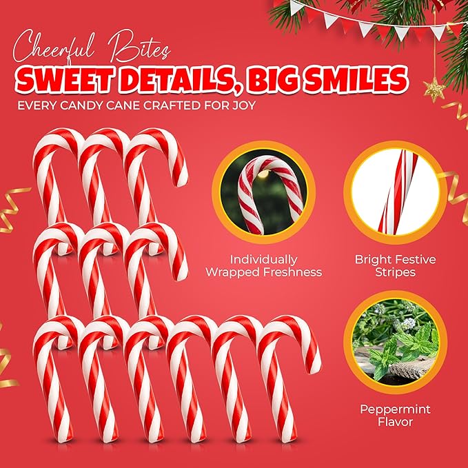 Christmas Candy Mini Canes Stocking Stuffer Red and White Peppermint Sticks Candy Canes Individually Wrapped Bulk Christmas Candy for Décor, Parties & Gifts – 100 Count