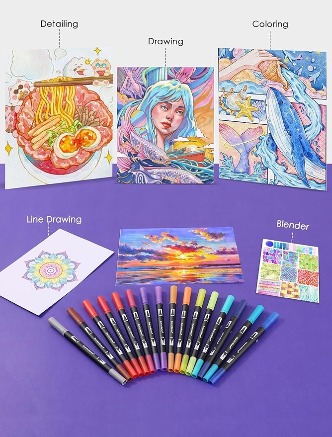 Art Markers Pens Dual Tip Markers Set with Fine & Brush Nib for Adult Coloring Book Christmas Gifts for Teens Calligraphy & Drawing Art Supplies Kit for Kids and Adults (72 Colors)