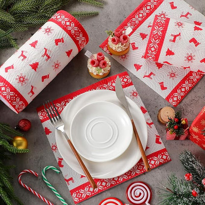 4 Rolls Christmas Kitchen Paper Towels Grease Proof Food Liner Fried Food Snacks Wrapping Paper 9 x 9 Inches for Holiday Kitchen Business Restaurant