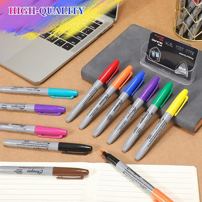 Teling 288 Pcs 12 Colors Permanent Markers Fine Colored Markers Assorted Colors Marker Pens Waterproof Works on Paper, Plastic, Wood, Metal and Glass for Adult Coloring Doodling