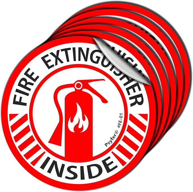 Psyfer® (Fade-Free) 6 Pack - Fire Extinguisher Inside Stickers [Made in USA]