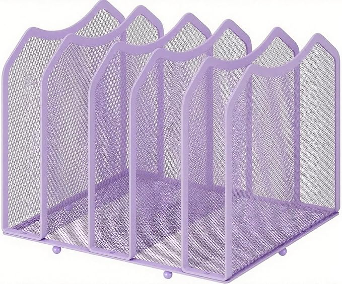Simple Trending Mesh Desktop File Sorter Organizer, 5-Section Bookshelf for Desk Home Office, Purple