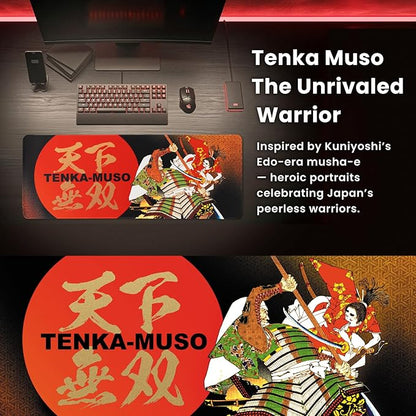 BELLEMOND Japanese Art Desk Mat | Large 31.5x11.8in Desk Pad | Mouse Pad for Keyboard & Mouse | Non-Slip Base, Water-Repellent, Smooth Precision | Tenka Muso - The Unrivaled Warrior