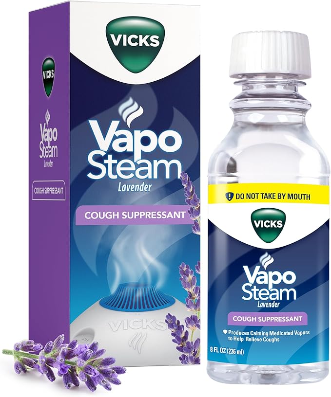 Vicks VapoSteam Lavender, Medicated Liquid Camphor Cough Suppressant, Helps with Cough Relief, Relaxation, and Comfortable Sleep, Compatible with Vicks Humidifiers & Vaporizers, 8 Oz