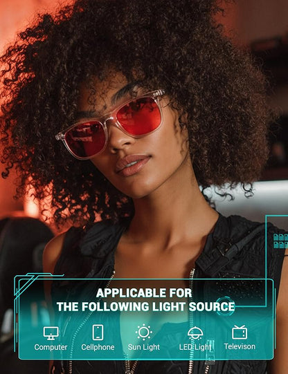 TIJN Sleep Glasses for 99% Blue Green Light Blocking Red Lens for Computer Gaming Screen Fatigue UV Protection