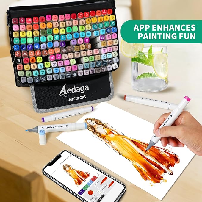 160 Colors Alcohol Markers with Free App, Dual Tip Art Markers with Kickstand Case for Artists Adults. Alcohol Based Marker for Coloring Painting Sketching and Drawing, Great Gift