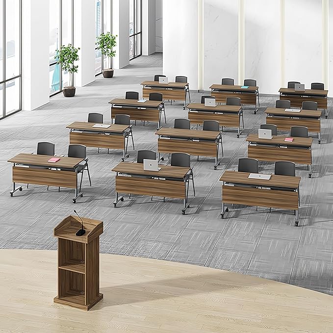 Conference Room Table, 55 Inch Folding Conference Tables with Wheels, Modern Office Meeting Table, Easy Flip & Nest Design, Rectangular Seminar Tables with Metal Frame for 2-24 People(D 6PCS)