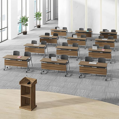 Conference Room Table, 55 Inch Folding Conference Tables with Wheels, Modern Office Meeting Table, Easy Flip & Nest Design, Rectangular Seminar Tables with Metal Frame for 2-24 People(D 6PCS)