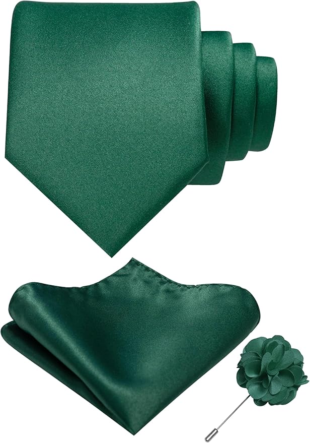 RBOCOTT Solid Color Tie and Pocket Square Hankerchief with Lapel Pin Set for Men