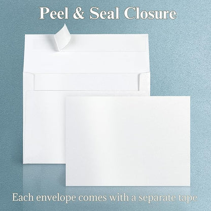 White Shimmer Blank Cards and Envelopes (Unfolded), Goefun Pearl 5x7 Flat Cardstock and A7 Envelopes Self Seal 100 Pack for Wedding, Invitations, DIY Greeting Cardstock, Thank You Cards & All Occasion