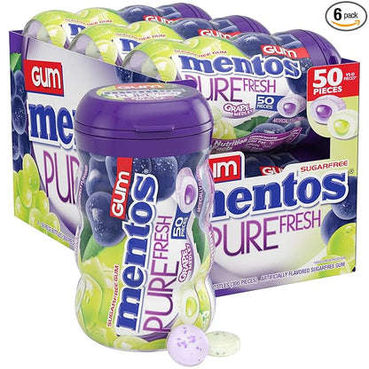 Mentos Pure Fresh Sugar-Free Chewing Gum with Xylitol, Grape Medley, 50 Piece Bottle (Bulk Pack of 6)
