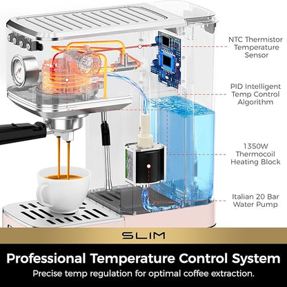 CHULUX Slim Espresso Machine with Milk Frother Steam Wand, 20 Bar Professional Italian Pump Espresso Coffee Machine for Home Cappuccino & Latte Maker, Pink