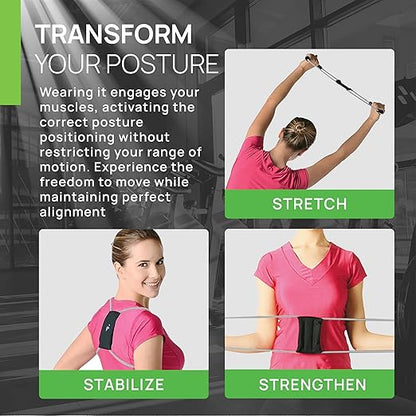 PRIMEKINETIX PostureMedic Dynamic Posture Corrector - Active Resistance Training System for Upper Back Strengthening & Shoulder Alignment - Stretches Chest, Strengthens Back - Doctor Recommended - Size L (Silver)