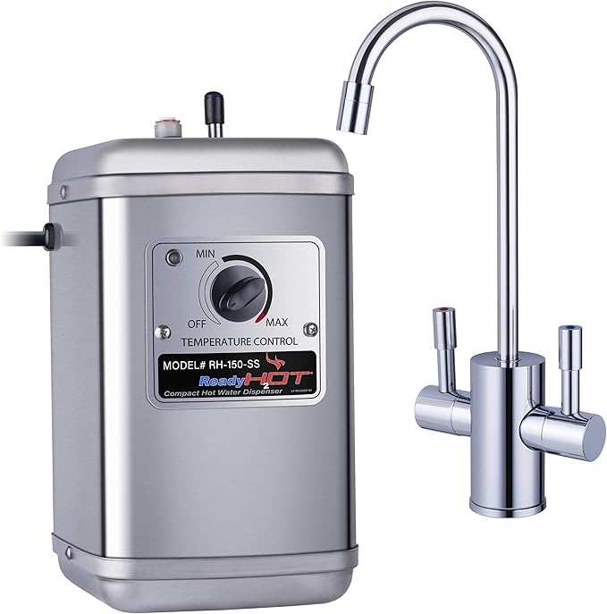 Ready Hot Compact Instant Hot Water Dispenser, Stainless Steel Tank, Wall Mounted, Adjustable Temperature Control, Includes Hot and Cold Dual-Lever Faucet with Chrome Finish, 41-RH-150-F560-CH