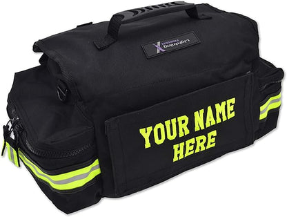 Lightning X Personalized First Responder EMT EMS Trauma Bag w/Stocked First Aid Fill Kit B & Custom Embroidered Name Patch (Black)