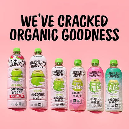 Harmless Harvest Coconut Water Organic Drink 32 Fl Oz - Natural Electrolyte Hydration, No Sugar Added, No Artificial Ingredients, Original Coconut Water, 6 Pack
