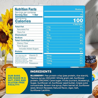 Blake's Breakfast Bars with Protein — Blueberry (30 Count), 5g Clean Plant-Based Protein, Gluten Free, Nut Free, Dairy Free & Vegan, Healthy Snacks for Kids or Adults, School Safe