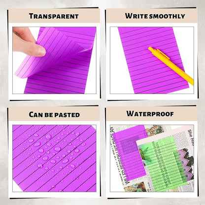 Yinder 6 Pack 180 Sheets Pastel Transparent Sticky Notes Translucent Clear Lined Self Sticky Note, Back to School Gifts for Bible Tabs, Book Tabs, School Supplies, Office, 4 x 6 Inch(Bright Color)