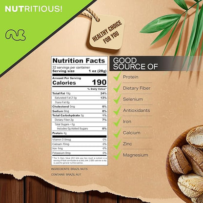 NUT CRAVINGS - Raw Brazil Nuts In Shell - Whole, (32oz - 2 LB) Bulk Nuts Packed Fresh in Resealable Bag - Healthy Protein Food Snack, Food Assortments