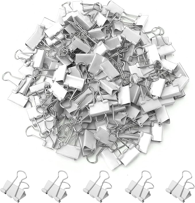 100 Pack Mini White Binder Clips 5/8 Inch (15 mm), Colored Little Paper Clamps, Small Tiny Micro Size Paper Clips for Office Home School Business 0.6"