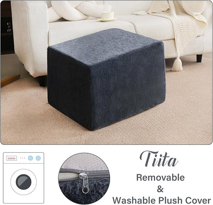 Tiita Stuffed Pouf Ottoman, Square Foot Stool Fluffy Floor Poufs Chair for Living Room Bedroom, Filled Boho Foot Rest for Couch, Blue-Grey