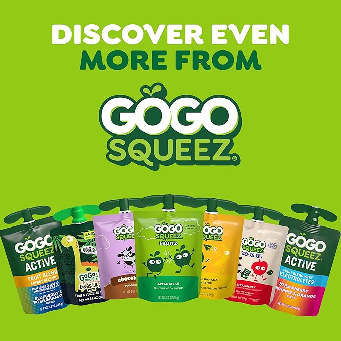 GoGo squeeZ Applesauce and Fruit Puree, Apple Apple, 3.2 oz (Pack of 48), Unsweetened Fruit Snacks for Kids, Gluten Free, Nut Free and Dairy Free, BPA Free Pouches (Packaging May Vary)