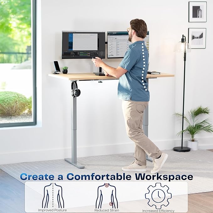 VIVO Electric 60 x 30 in Standing Desk, Memory Height Adjustment, 1B Series, Light Wood Top Gray Frame, DESK-KIT-1G6C-30