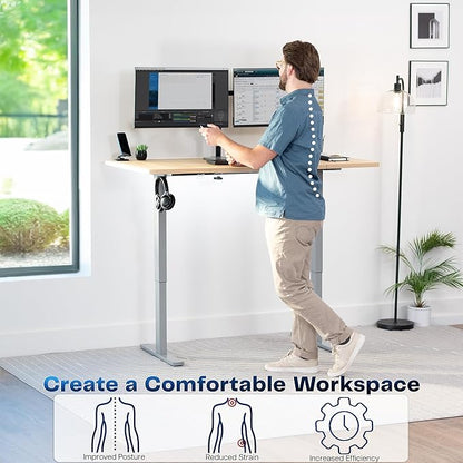 VIVO Electric 60 x 30 in Standing Desk, Memory Height Adjustment, 1B Series, Light Wood Top Gray Frame, DESK-KIT-1G6C-30