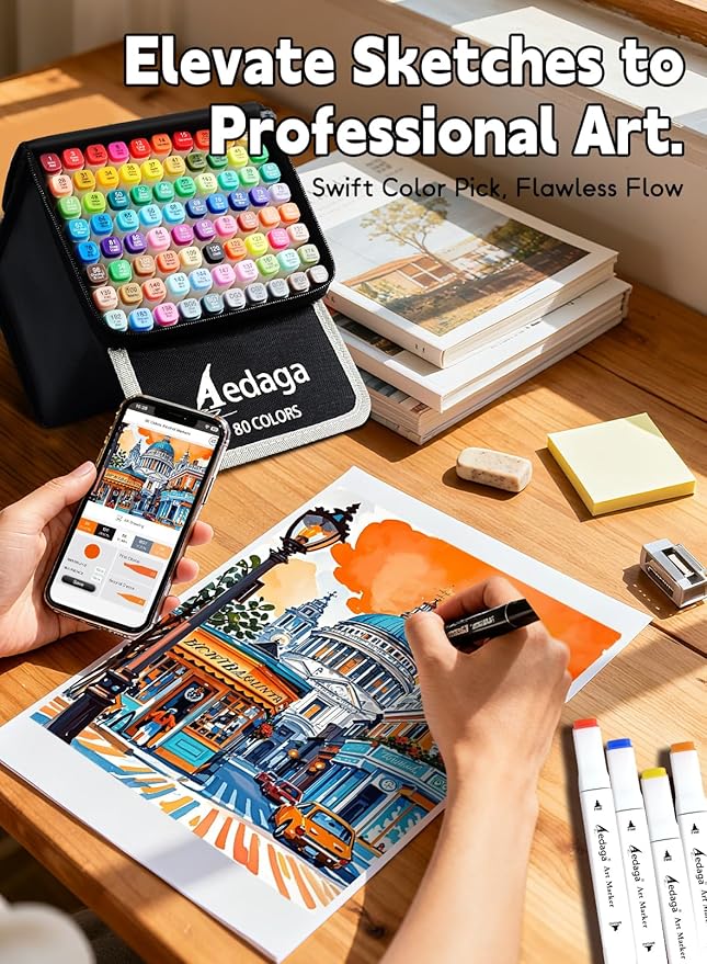 YHC 200 Colors Alcohol Markers for Artists, Free APP for Coloring, Dual Tips Alcohol-Based Markers for Drawing,Painting and Sketching, Great Gift Idea for Adults