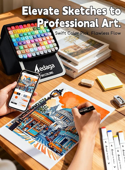 YHC 200 Colors Alcohol Markers for Artists, Free APP for Coloring, Dual Tips Alcohol-Based Markers for Drawing,Painting and Sketching, Great Gift Idea for Adults