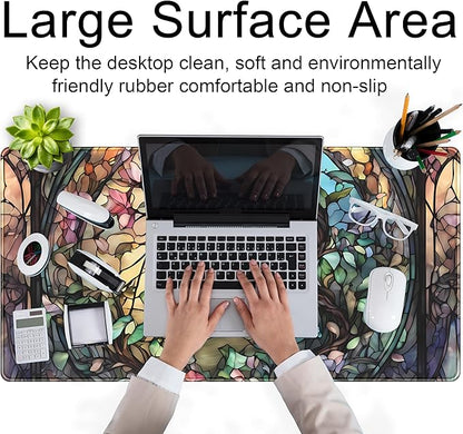 Stained Glass Tree Desk Mat Cartoon Tree Gaming Mouse Pad Large XXL Extended Desk Matt for Desktop, Laptop Computer Keyboard Mouse Mat for Women Office Decor Accessories Deskmat 31.5''x15.7''